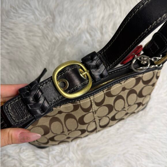 y2k COACH 2007 Black Brown Jacquard Hobo Signature Shoulder Bag - Picture 6 of 11